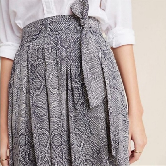 Maeve Anthropologie Skirt Annette Snake Print Midi Tie Waist Grey Animal Plus 16 - Picture 2 of 8